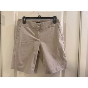 Ann Taylor Signature Women Khaki Tan Bermuda Shorts Size 4 Cotton Blend Mid Rise